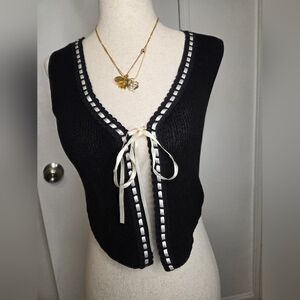 Workshop Republic Clothing Black V-Neck Sweater with White Accents